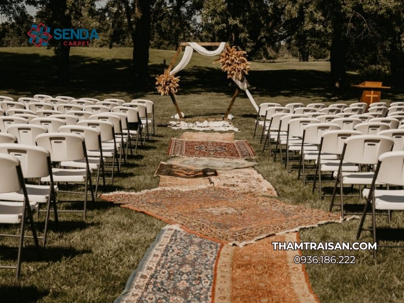 Thảm dệt tay phong cách Boho trải tiệc cưới
