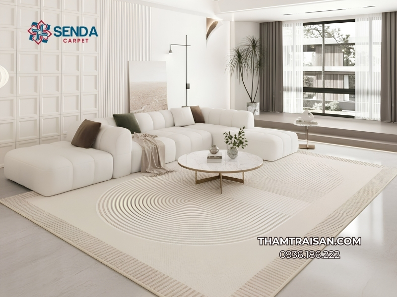 Chọn thảm cho sofa màu trắng và kem