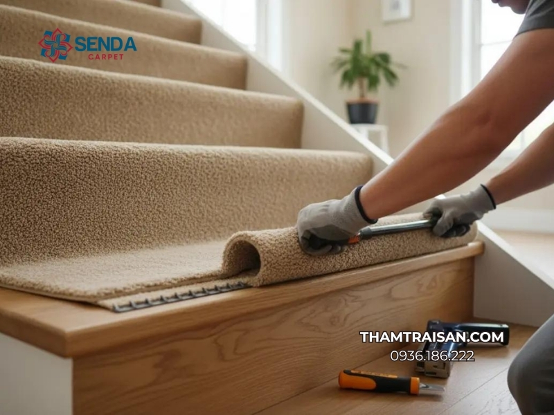 cách trải thảm cầu thang